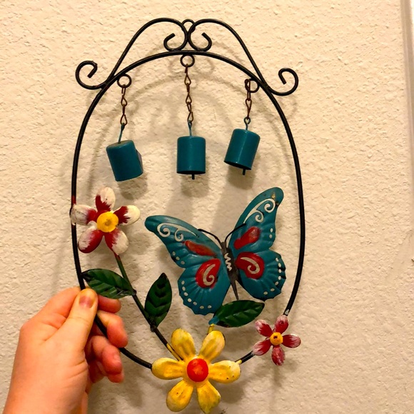 Vintage Other - Butterfly flower metal wall hanging with bells